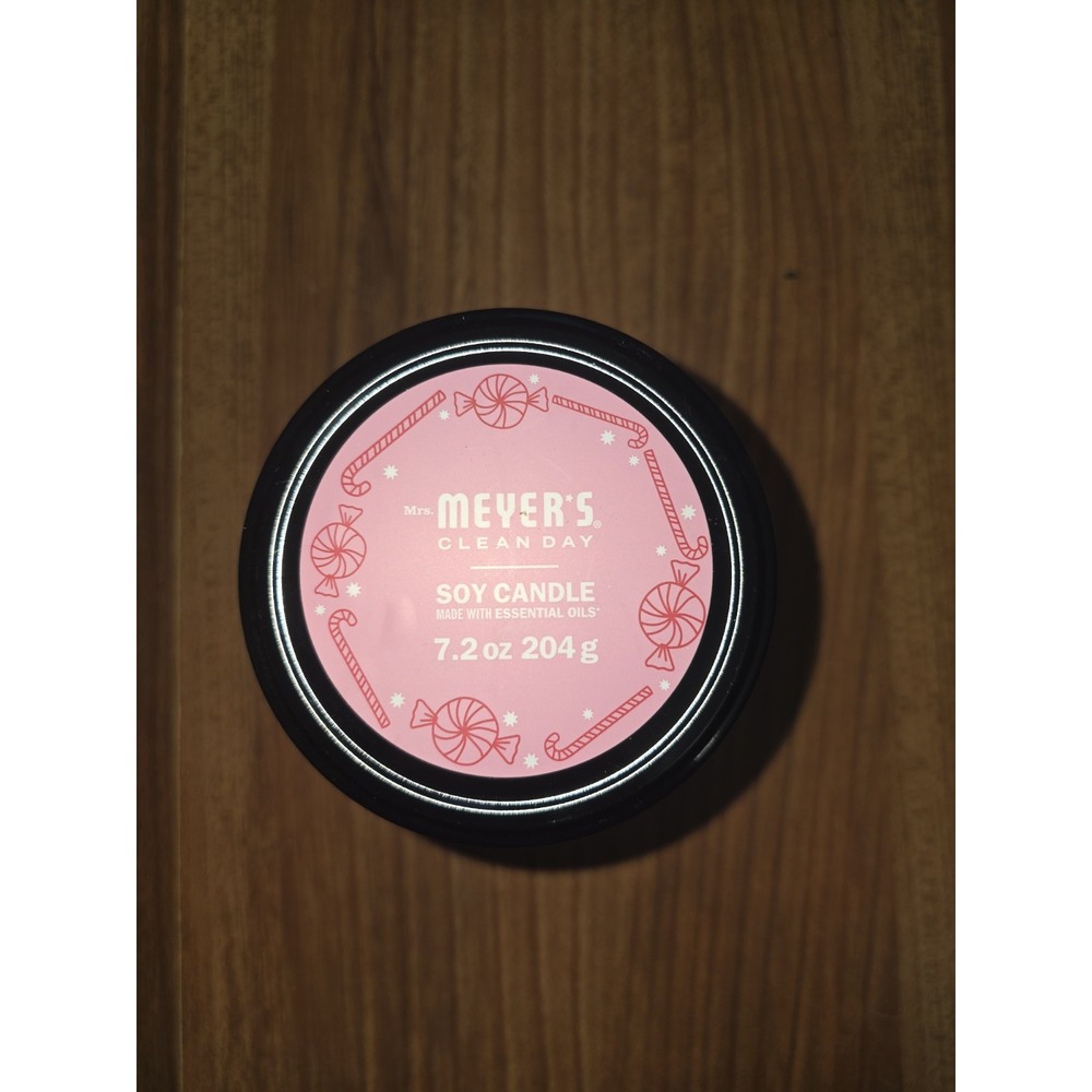 Mrs Meyers Clean Day Peppermint Soy Candle 7.2oz Holiday Pink Glass Jar NEW